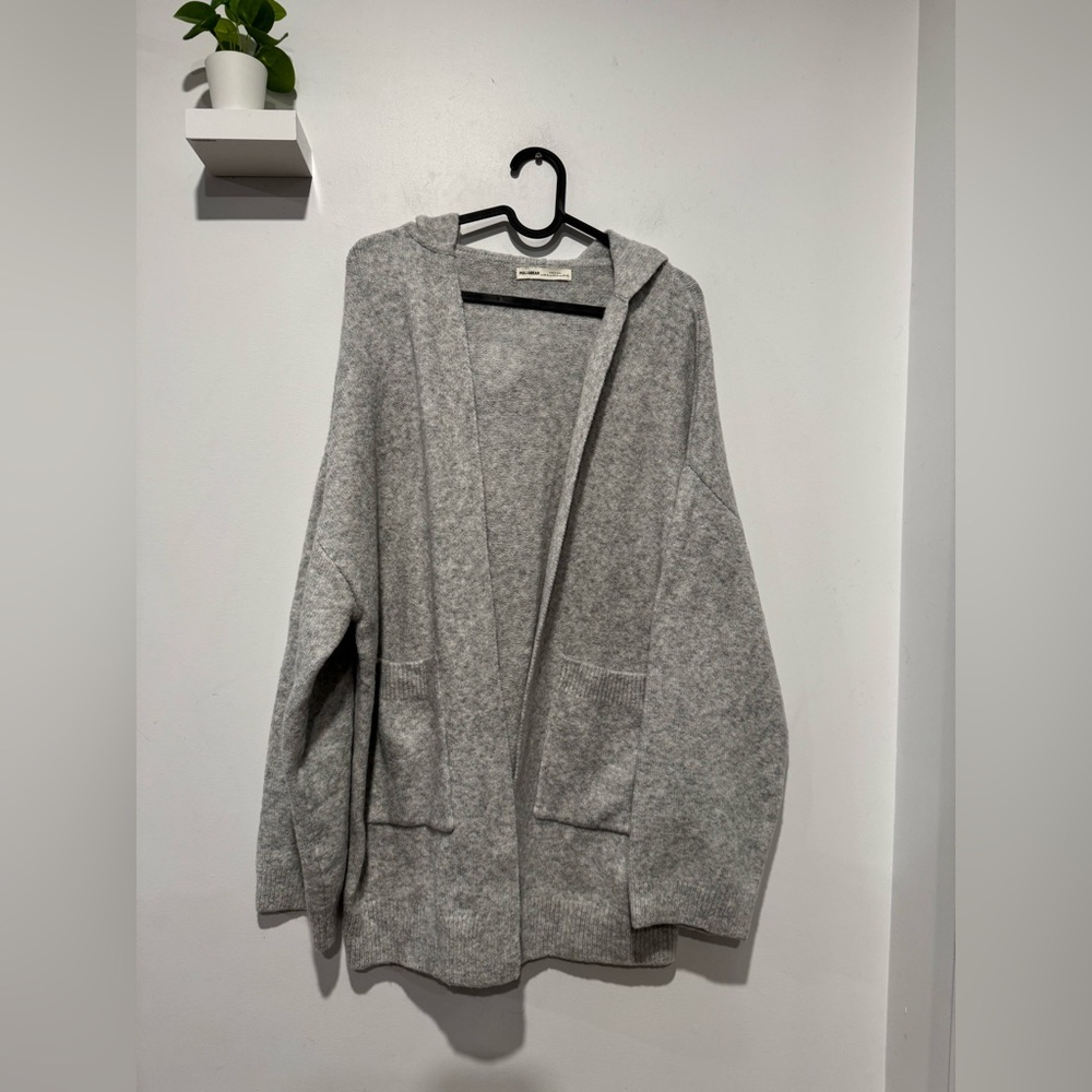 Pull&Bear Light Gray Women's Hooded Knit Cardigan